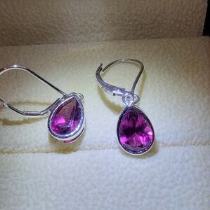 2.40 Carat Leverback Garnet Earrings 14k White Gold AAA